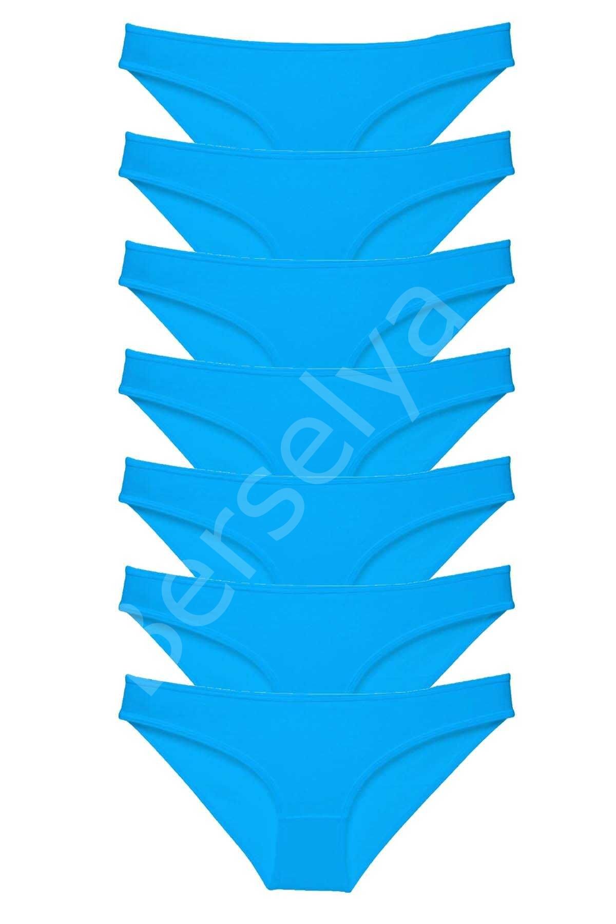 7 Adet Süper Eko Set Likralı Kadın Slip Külot Mavi