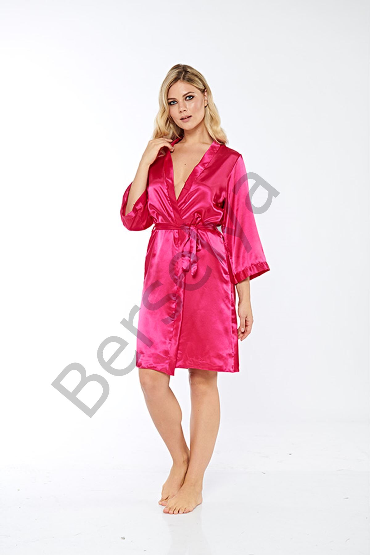 Fuşya İpek Saten Sabahlık - 14007