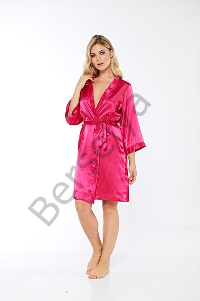 Fuşya İpek Saten Sabahlık - 14007