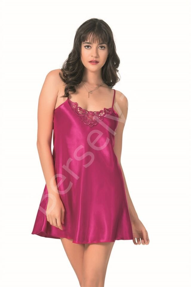 Vişne Kısa Saten Gecelik