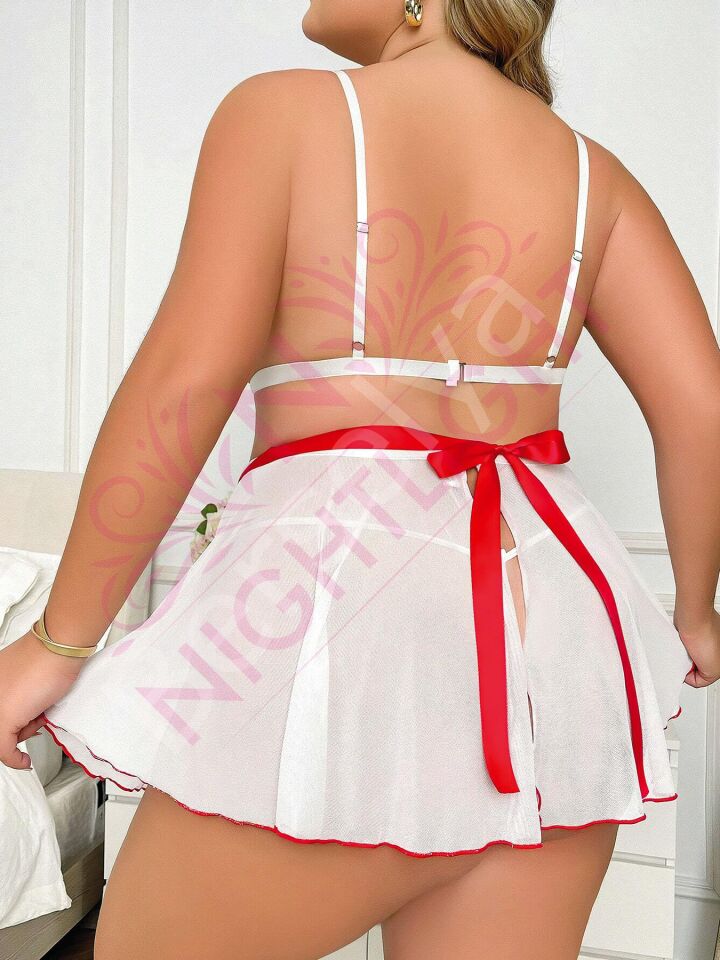 Büyük Beden Önlüklü Fiyonklu Fantazi Hemşire Kostümü