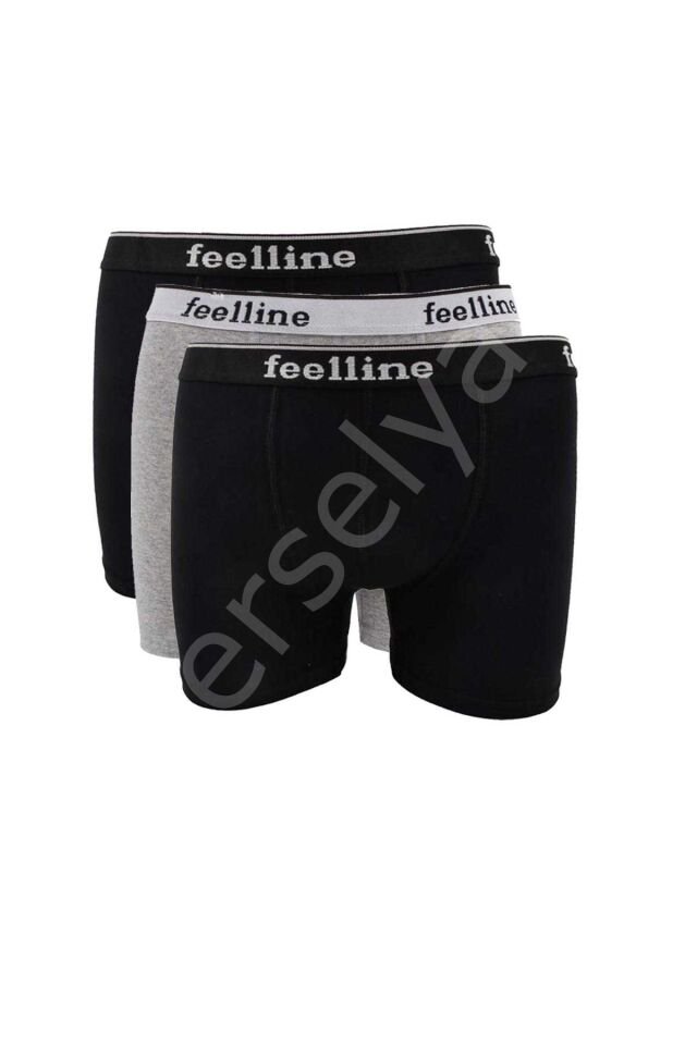 3 adet Feelline Siyah ve Gri Pamuklu Doğal Likralı Erkek Boxer XXL