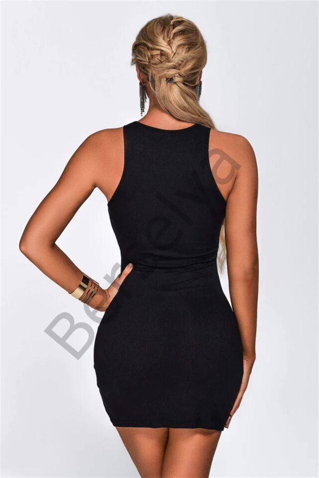 Bayan Zincirli Siyah Mini Elbise