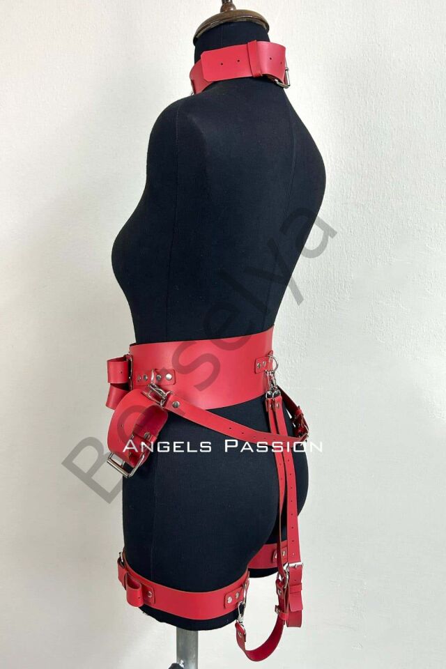 Kelepçeli Şık Deri Harness Takım, Kadın Fantezi Giyim - Brf869