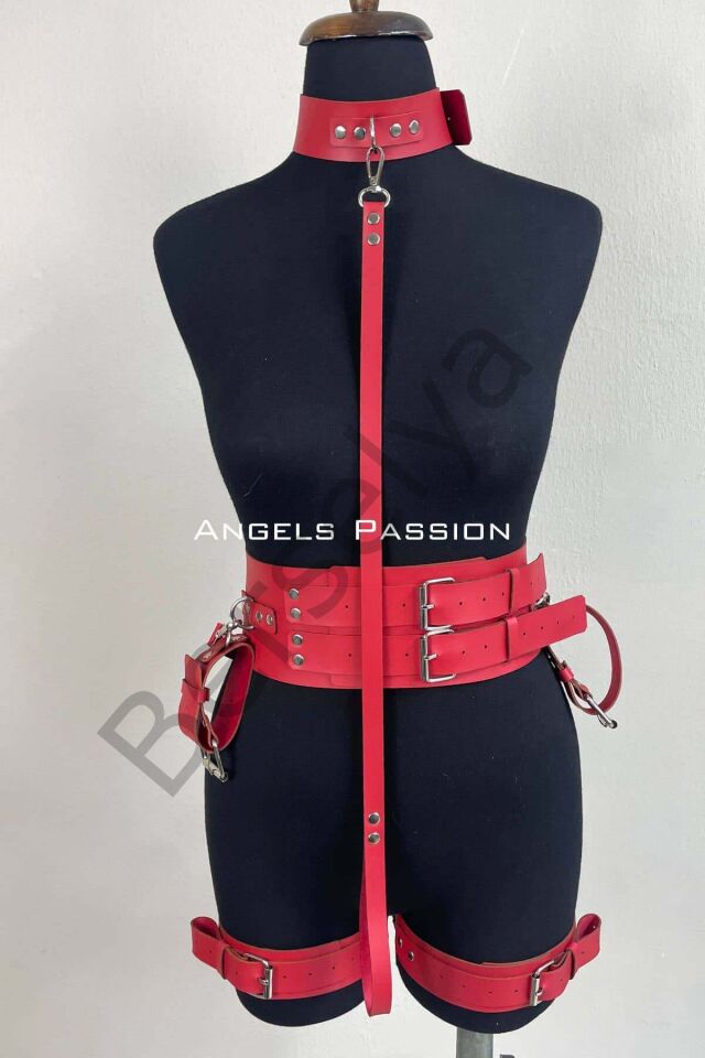 Kelepçeli Şık Deri Harness Takım, Kadın Fantezi Giyim - Brf869