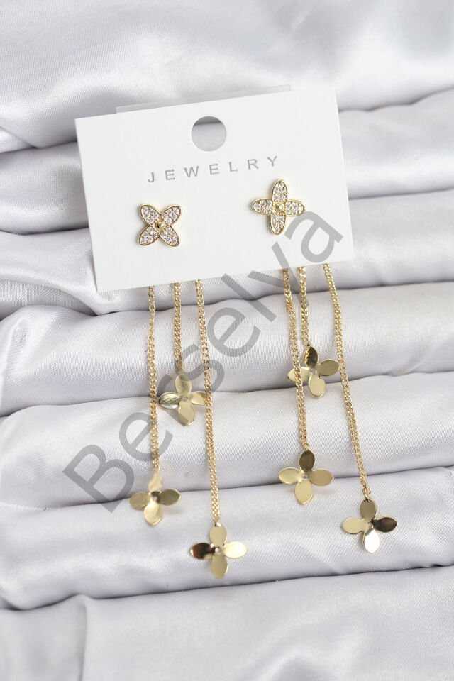 Lotus Model Gold Renk Pirinç Sallantılı Kadın Küpe