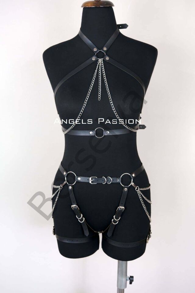 Deri Body Harness, Kadın Deri Fantezi Giyim - Brf1084