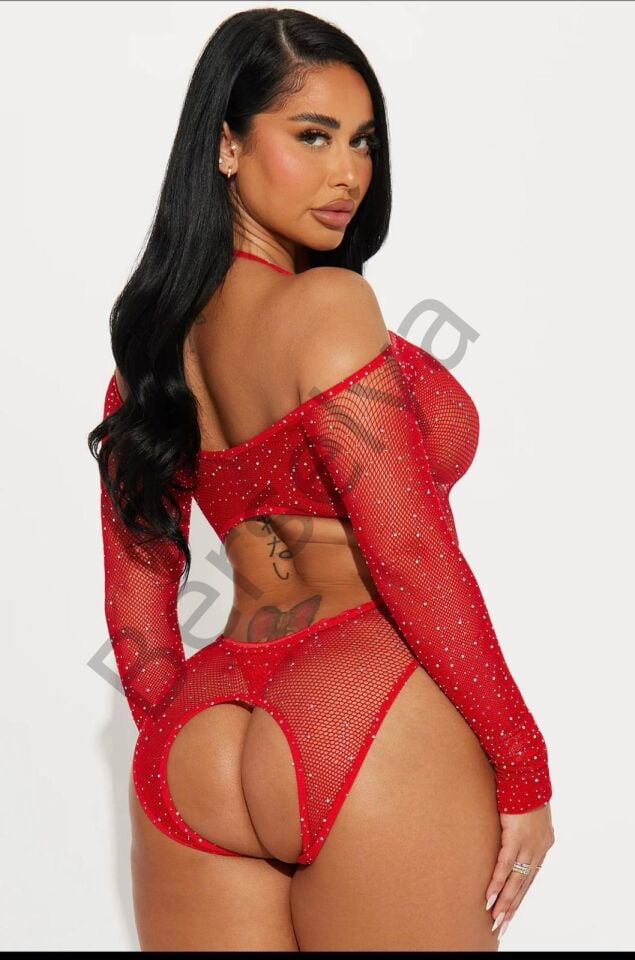 Özel Tasarım Kırmızı Taşlı Fantezi Vücut Çorabı