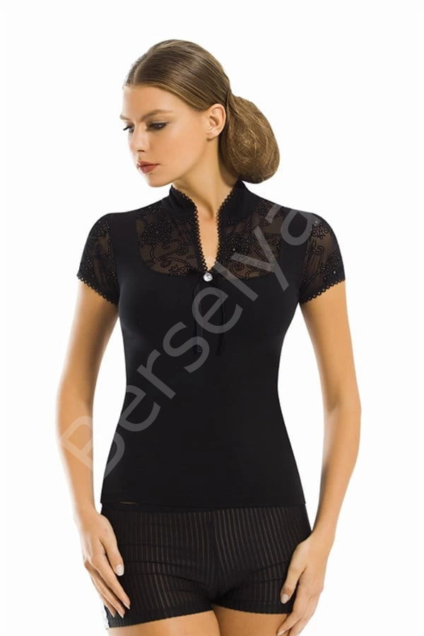 Berrak Dantelli Yarım Kollu Kadın Bluz Elestan