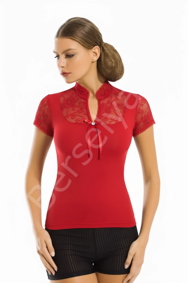 Berrak Dantelli Yarım Kollu Kadın Bluz Elestan