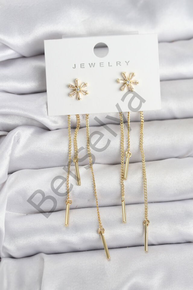 Çiçek Model Gold Pirinç Sallantılı Kadın Küpe