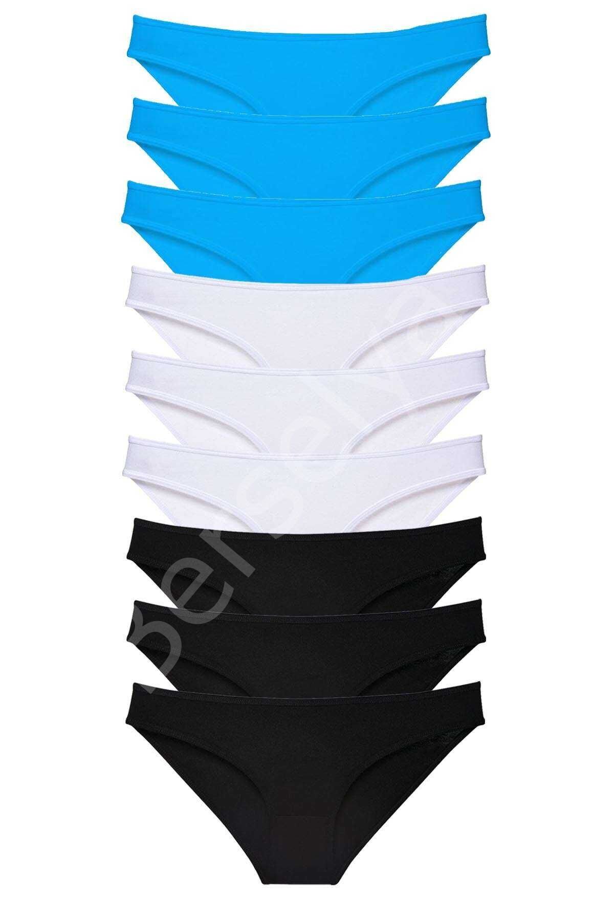 9 Adet Süper Eko Set Likralı Kadın Slip Külot Siyah Beyaz Mavi