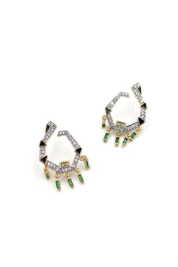 Sallantılı Taşlı Küpe - Yeşil