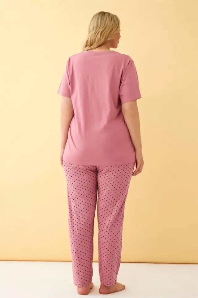 Kadın Somon Go Getter Yazılı Büyük Beden Pijama Takımı