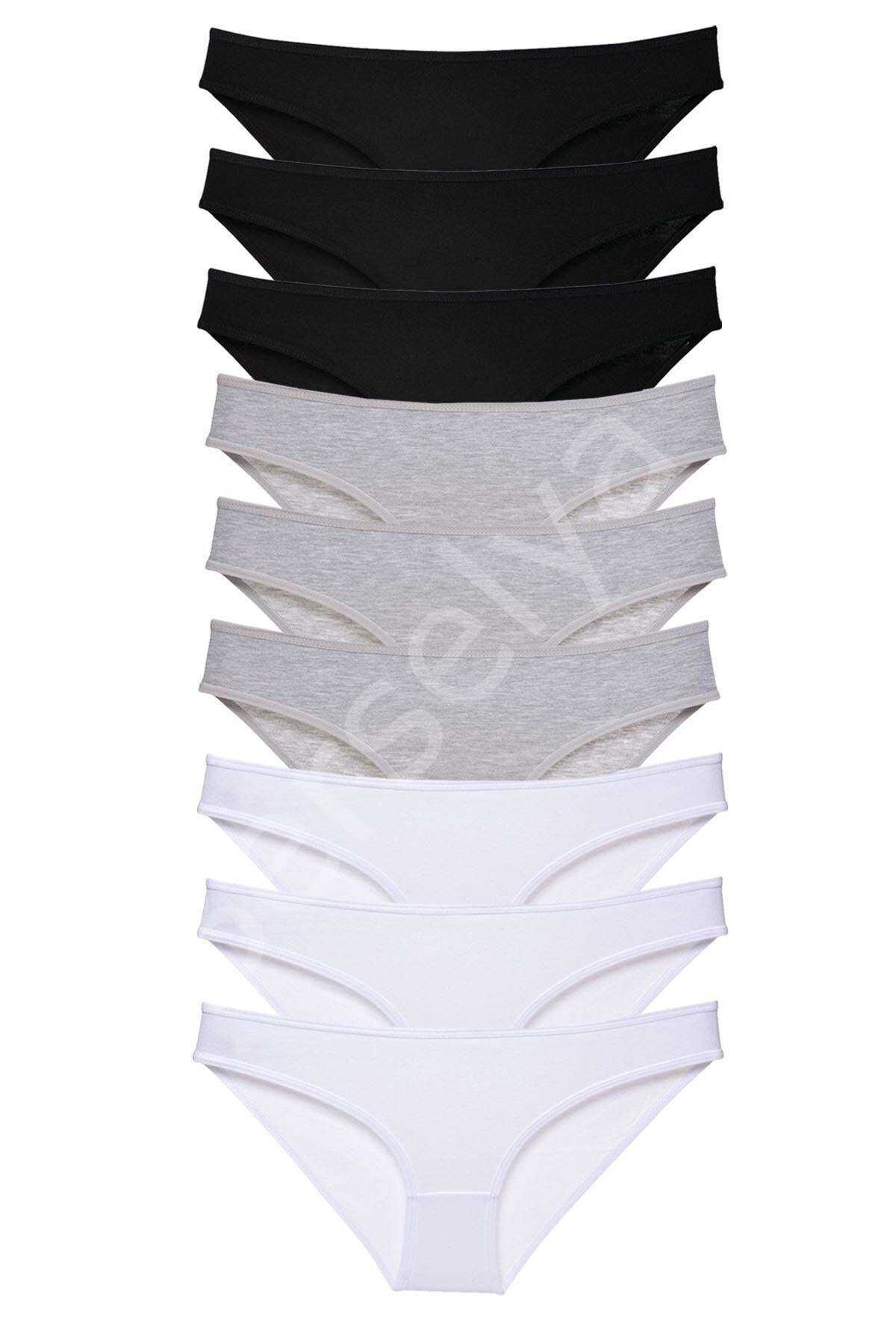 9 adet Süper Eko Set Likralı Kadın Slip Külot Siyah Gri Beyaz