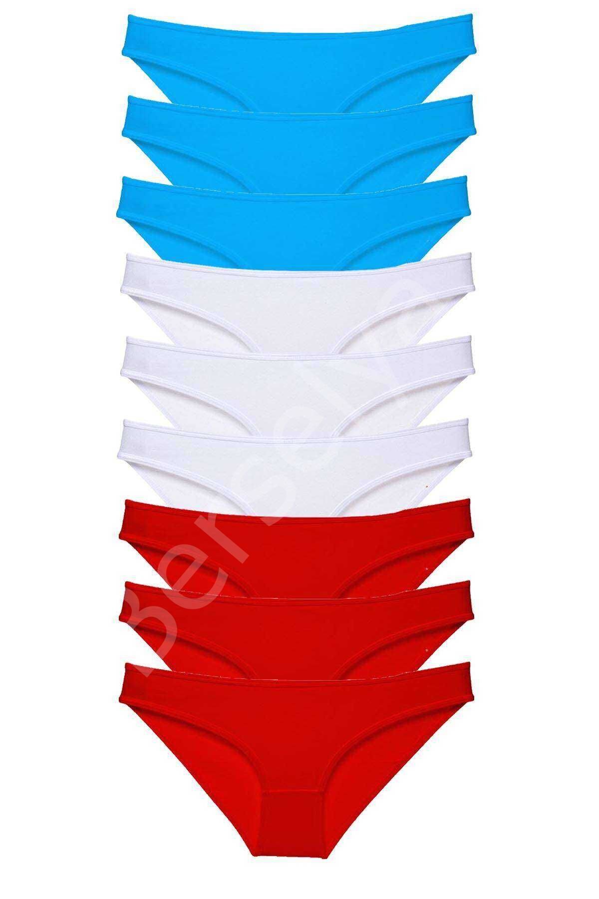 9 Adet Süper Eko Set Likralı Kadın Slip Külot Kırmızı Beyaz Mavi