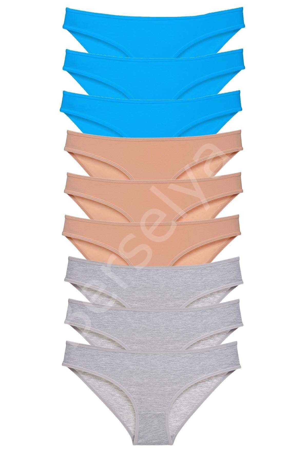 9 Adet Süper Eko Set Likralı Kadın Slip Külot Ten Gri Mavi