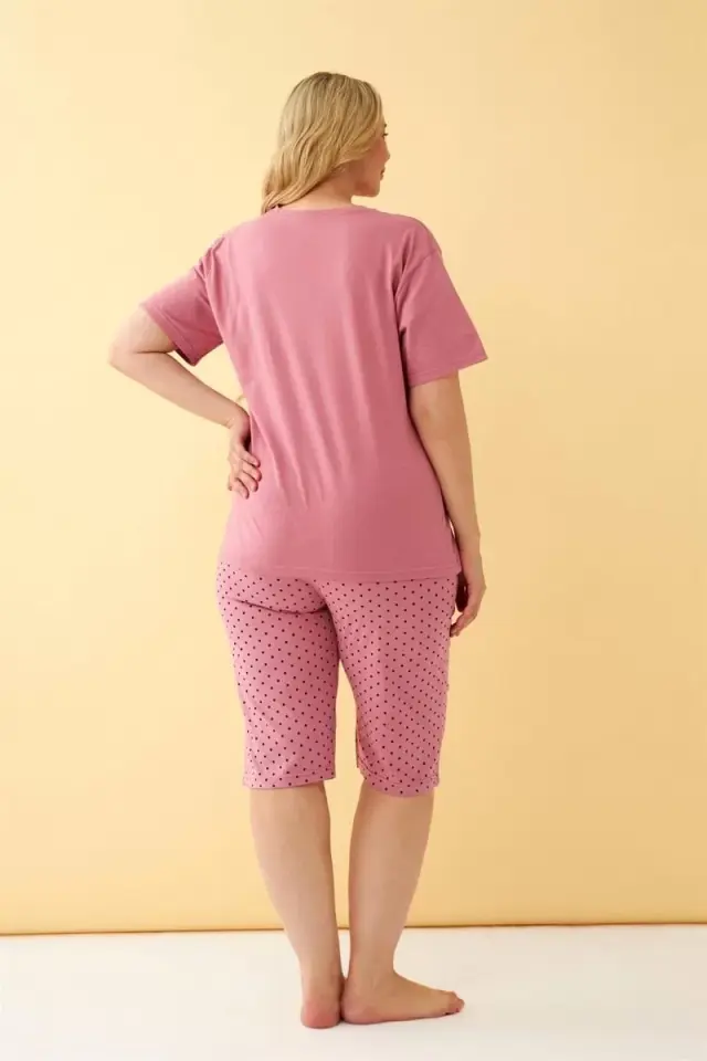 Kadın Somon “live The Dream” Yazılı Büyük Beden Kapri Pijama Takımı