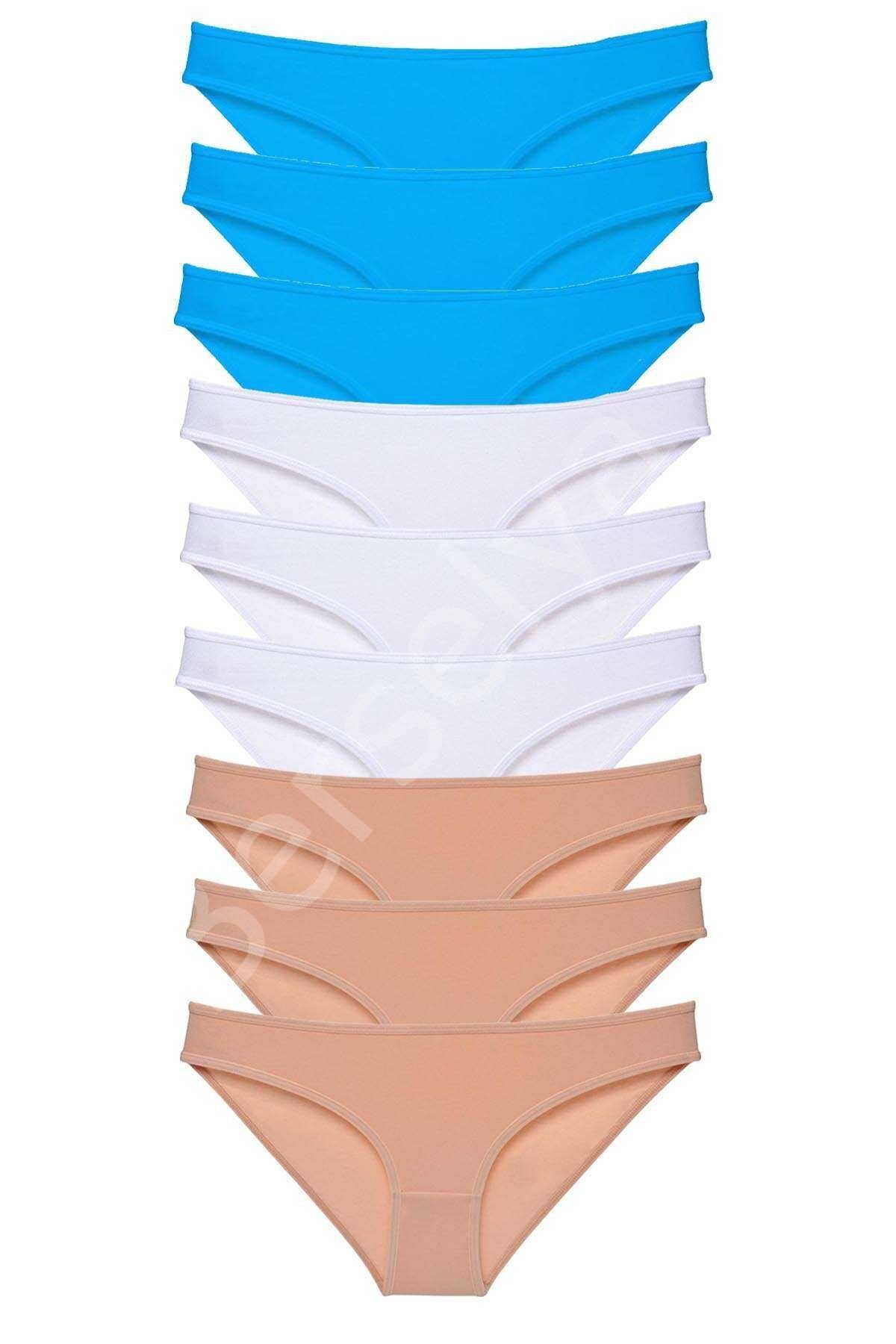 9 Adet Süper Eko Set Likralı Kadın Slip Külot Ten Beyaz Mavi