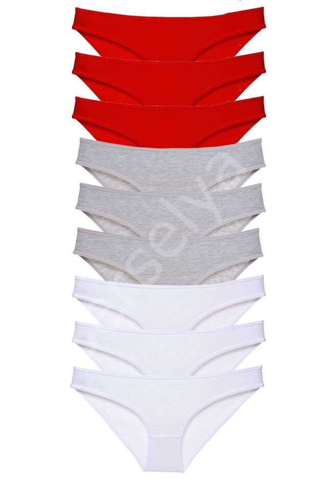9 adet Süper Eko Set Likralı Kadın Slip Külot Kırmızı Gri Beyaz