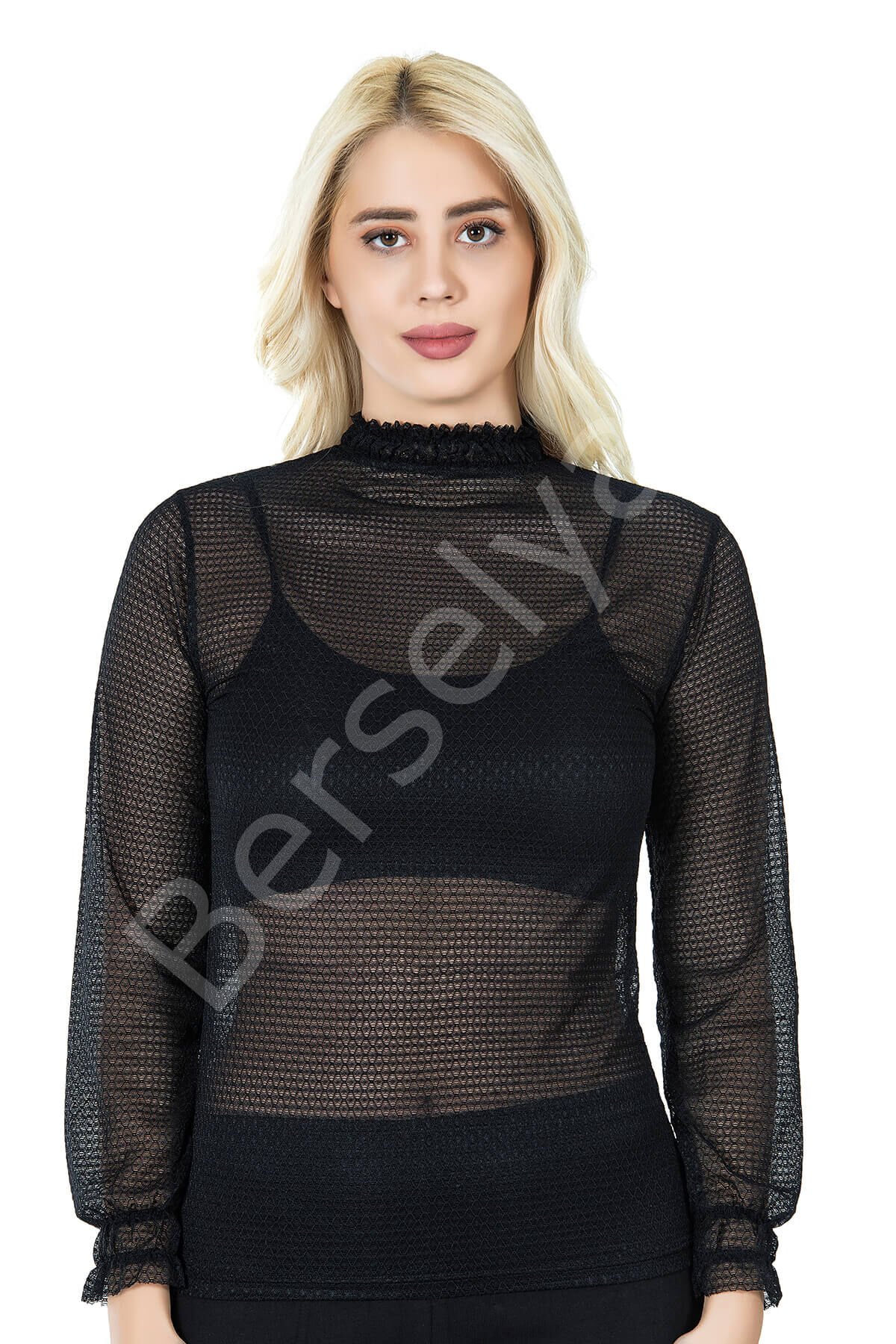 Balıkçı Yaka File Transparan Detaylı Kadın Atlet 146