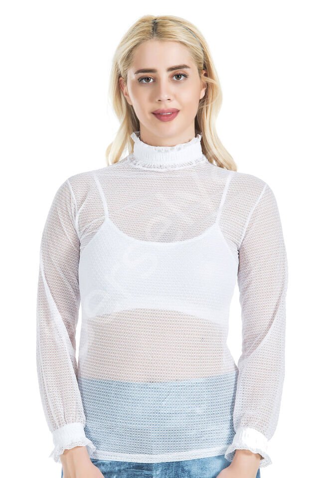 Balıkçı Yaka File Transparan Detaylı Kadın Atlet 146