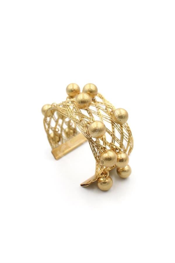 Top Sallantılı Tel Örgü Bilezik - Altın