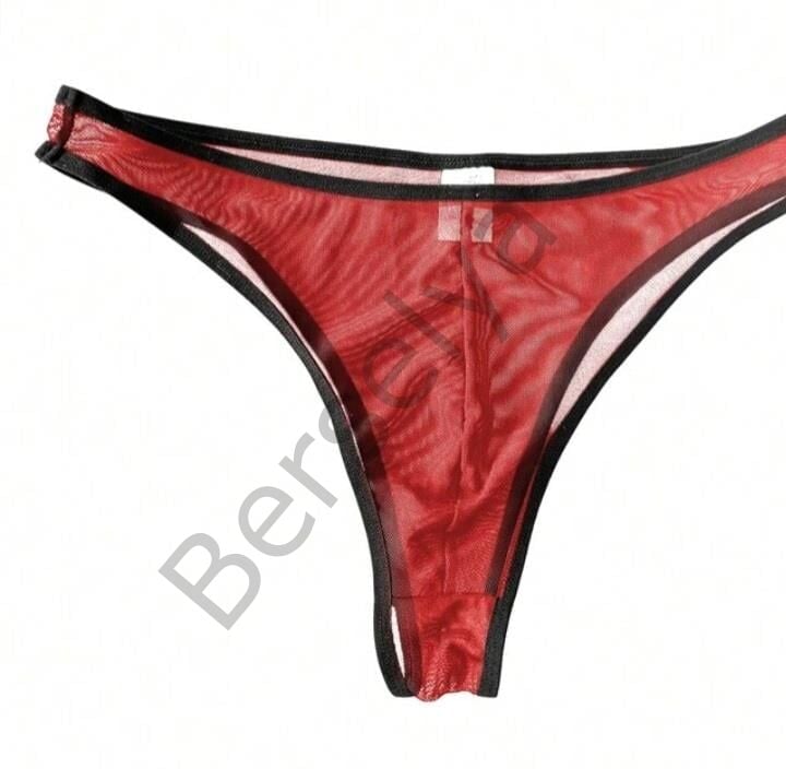 Erkek  Biyeli Kırmızı Transparan Brazillian Slip