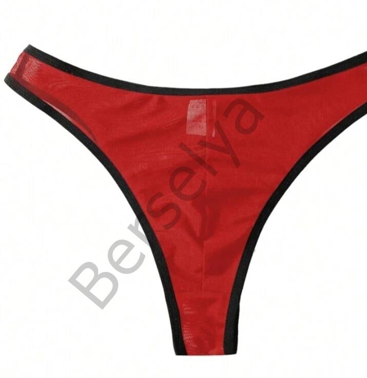 Erkek  Biyeli Kırmızı Transparan Brazillian Slip
