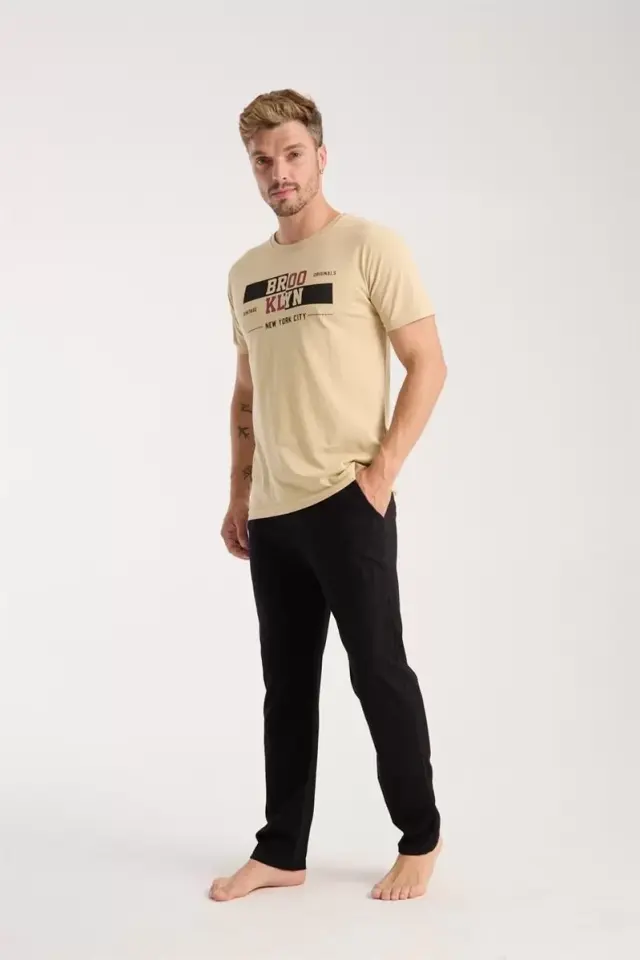 Erkek Ten Rengi Kısa Kol Pijama Takımı