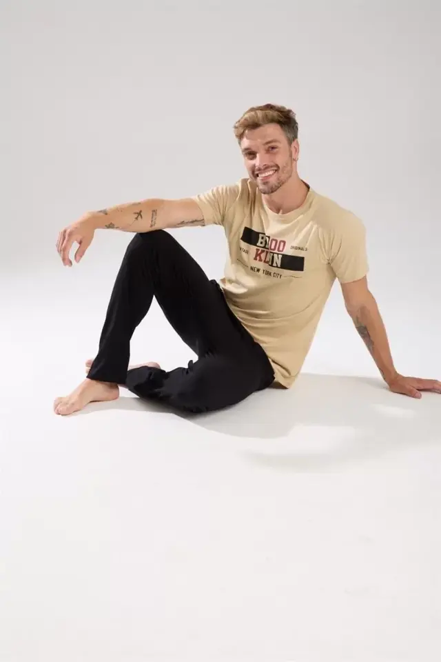 Erkek Ten Rengi Kısa Kol Pijama Takımı