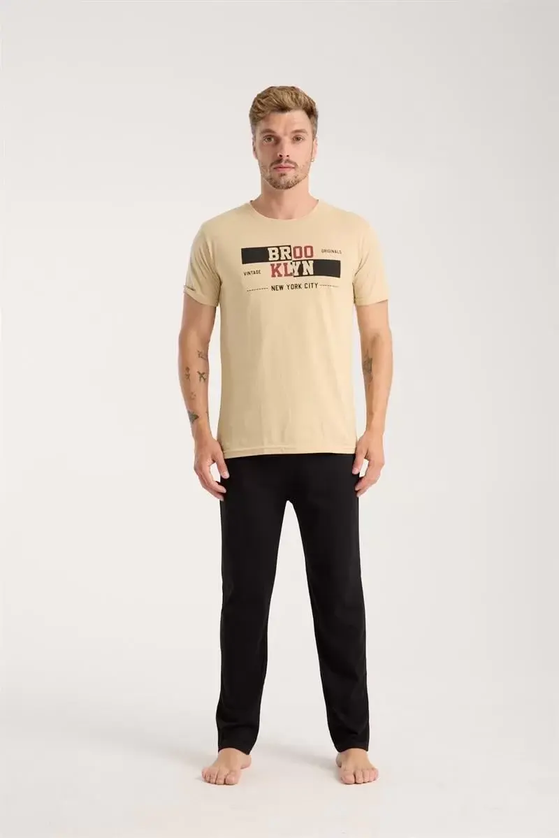 Erkek Ten Rengi Kısa Kol Pijama Takımı