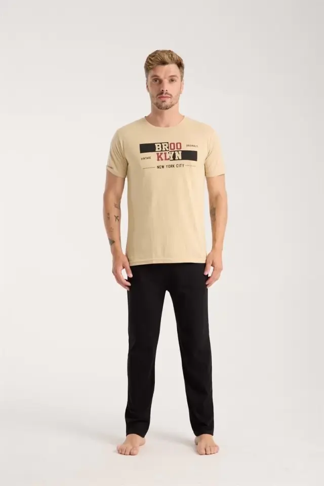 Erkek Ten Rengi Kısa Kol Pijama Takımı