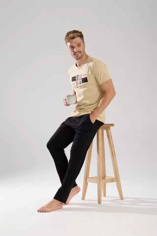 Erkek Ten Rengi Kısa Kol Pijama Takımı