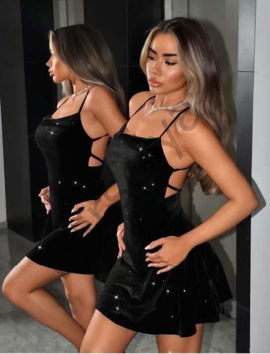 Siyah Sırt Dekolteli Simli Fantezi Mini Club Elbisesi