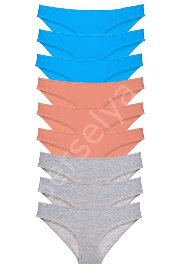 9 Adet Süper Eko Set Likralı Kadın Slip Külot Pudra Gri Mavi