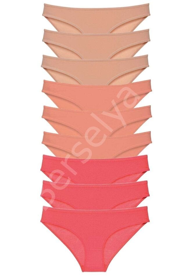 9 adet Süper Eko Set Likralı Kadın Slip Külot Ten Pudra Fuşya
