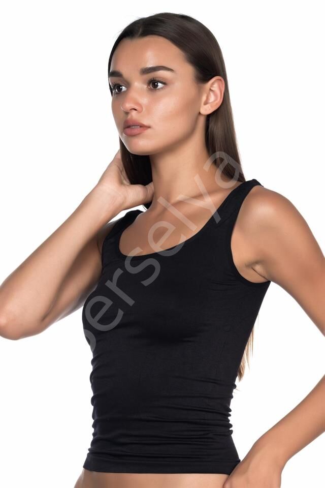 Siyah Emay 5002 Soft Kalın Askılı Uzun Atlet