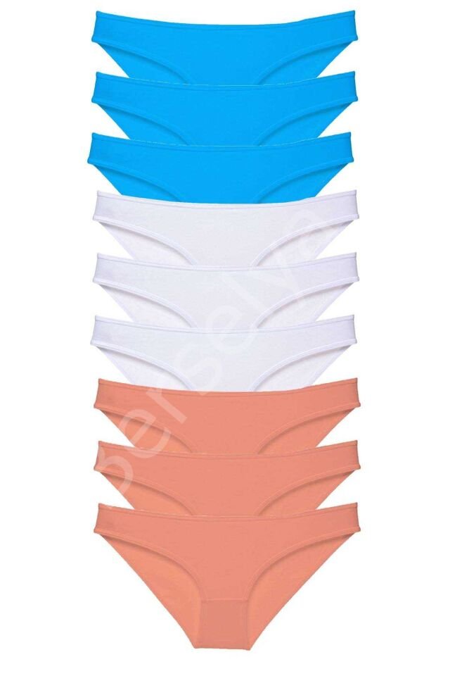 9 Adet Süper Eko Set Likralı Kadın Slip Külot Pudra Beyaz Mavi