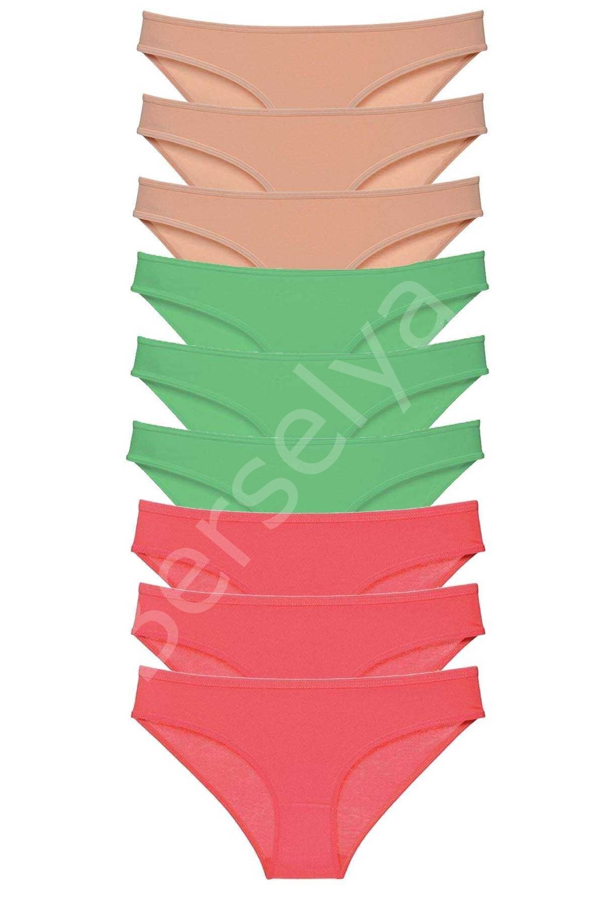 9 adet Süper Eko Set Likralı Kadın Slip Külot Ten Yeşil Fuşya