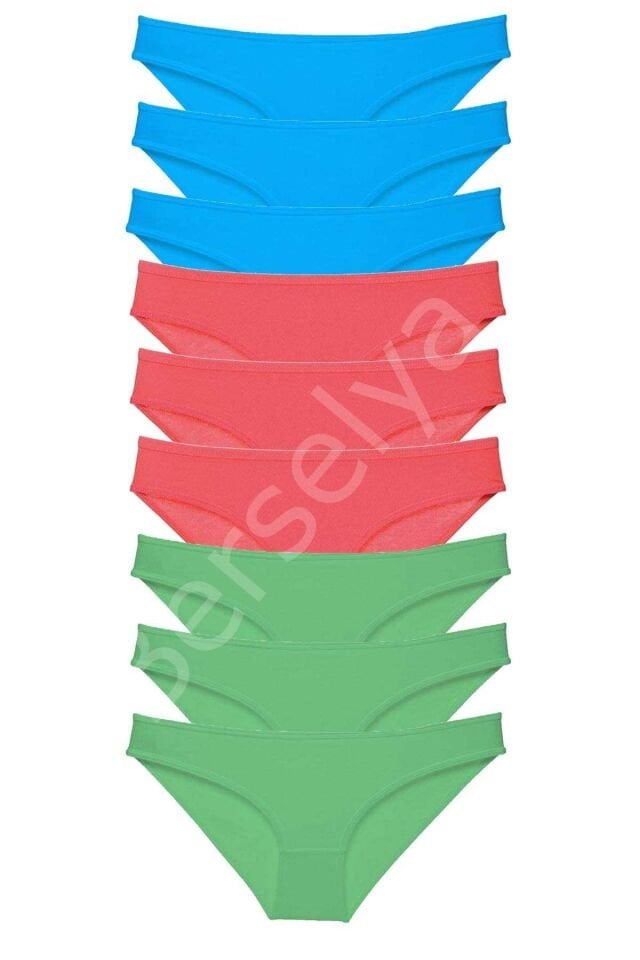 9 Adet Süper Eko Set Likralı Kadın Slip Külot Yeşil Fuşya Mavi