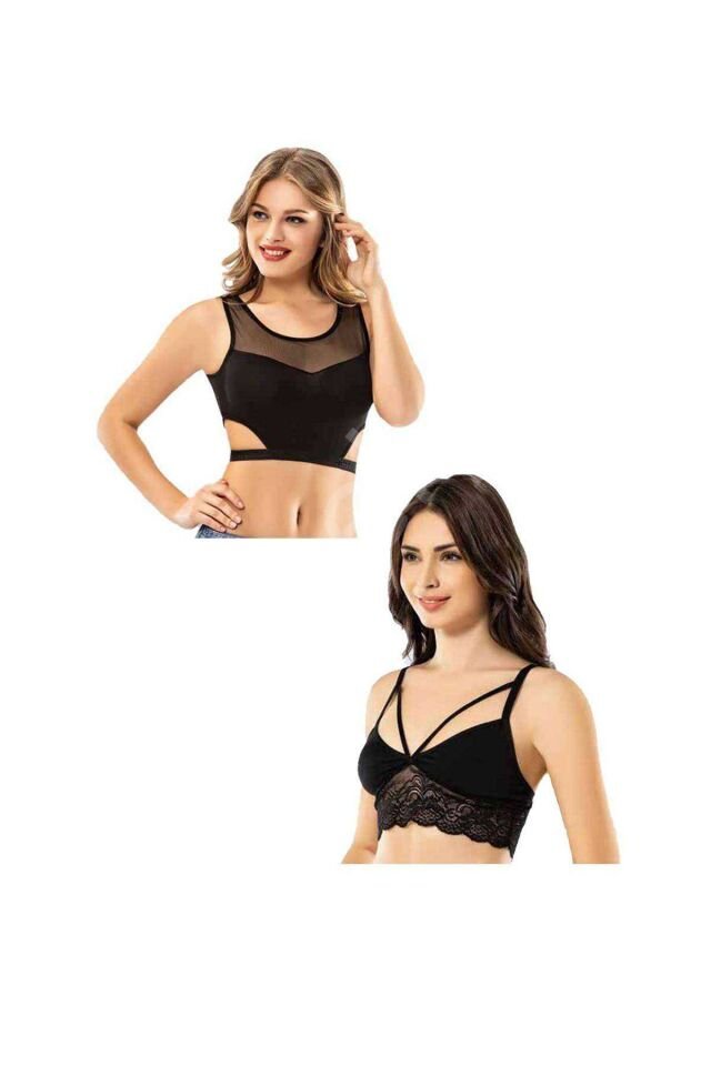 Kota 6 Adet Siyah Tül Modelli Dantelli Büstiyer L-XL