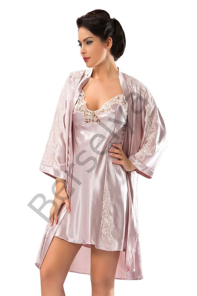 Pudra Saten Sabahlık & Gecelik 2' Li Takım - 1420