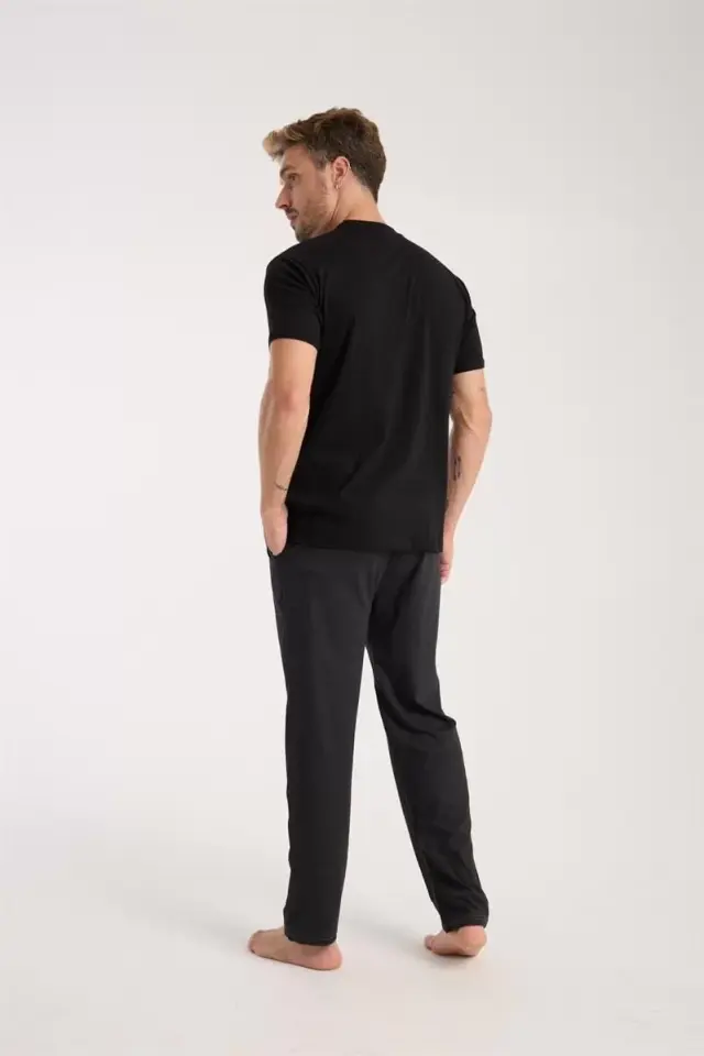 Erkek Füme Düğmeli Yaka Kısa Kol Pijama Takımı