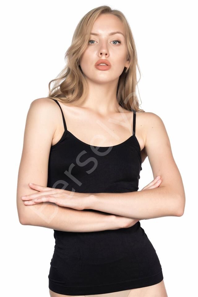 Siyah Emay 5001 Soft İp Askılı Uzun Atlet