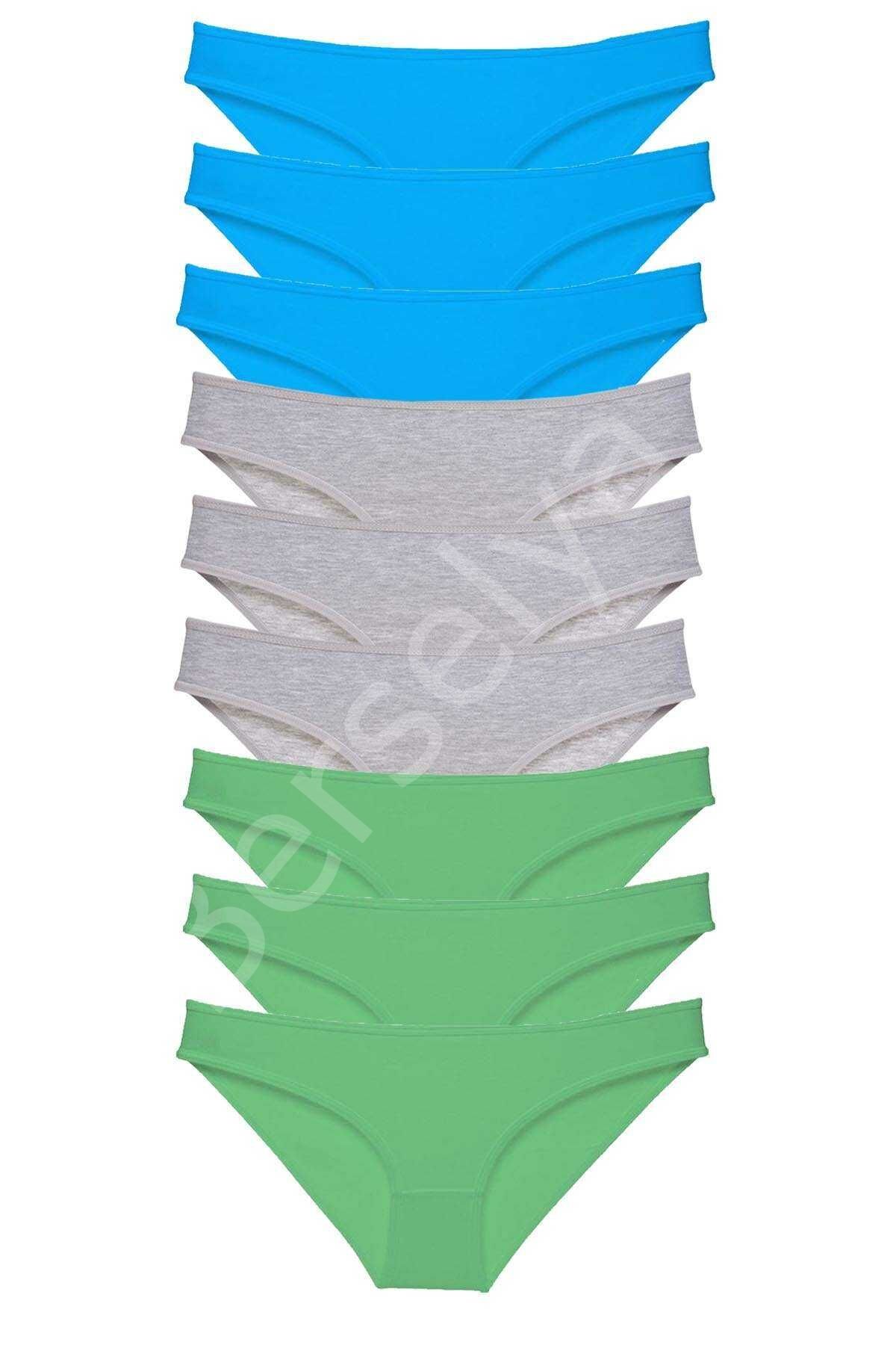 9 Adet Süper Eko Set Likralı Kadın Slip Külot Yeşil Gri Mavi