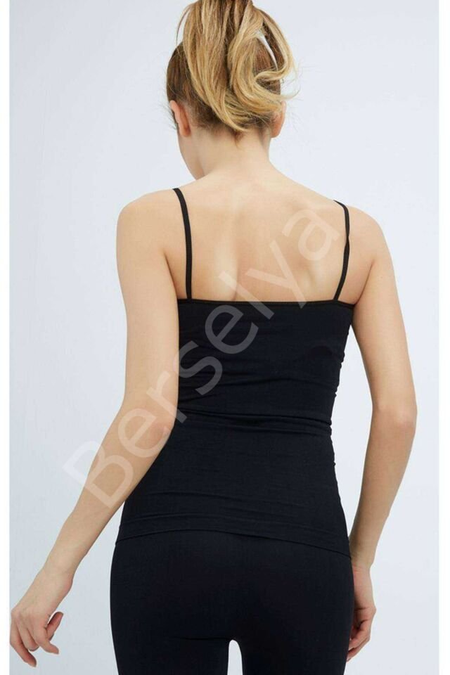 Elite Life Kadın İp Askılı İz Yapmaz Uzun Siyah Atlet 846