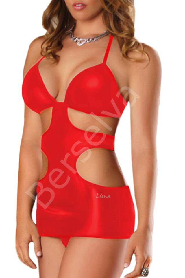 Parlak Kırmızı Seksi Gecelik