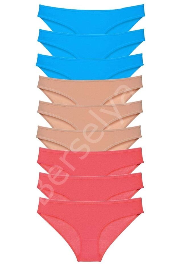 9 Adet Süper Eko Set Likralı Kadın Slip Külot Fuşya Ten Mavi
