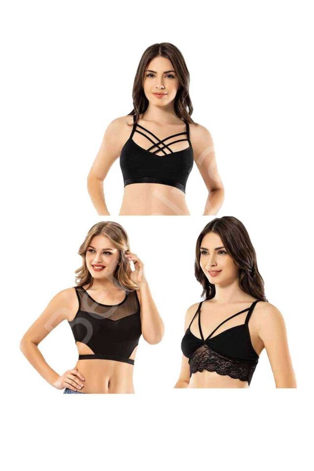 Kota 6 Adet Dantelli Çapraz İpli Tül Model Büstiyer S-M